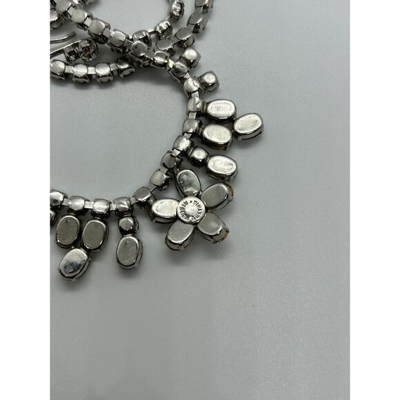 Vintage Austrian Crystal Clear Rhinestone Necklace Flowers Made In Austria - Picture 4 of 8